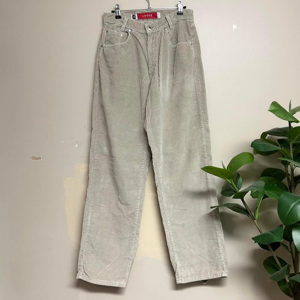 Vintage Levis Silver Tab Loose Fit Tan Corduroy Pants Mens 28x31.5 Made in USA